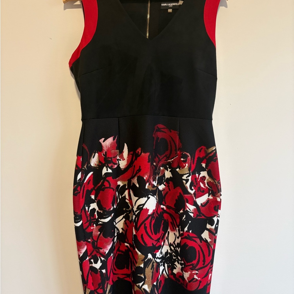 Karl Lagerfeld Paris Floral Dress – Size 6 – Red Black Designer